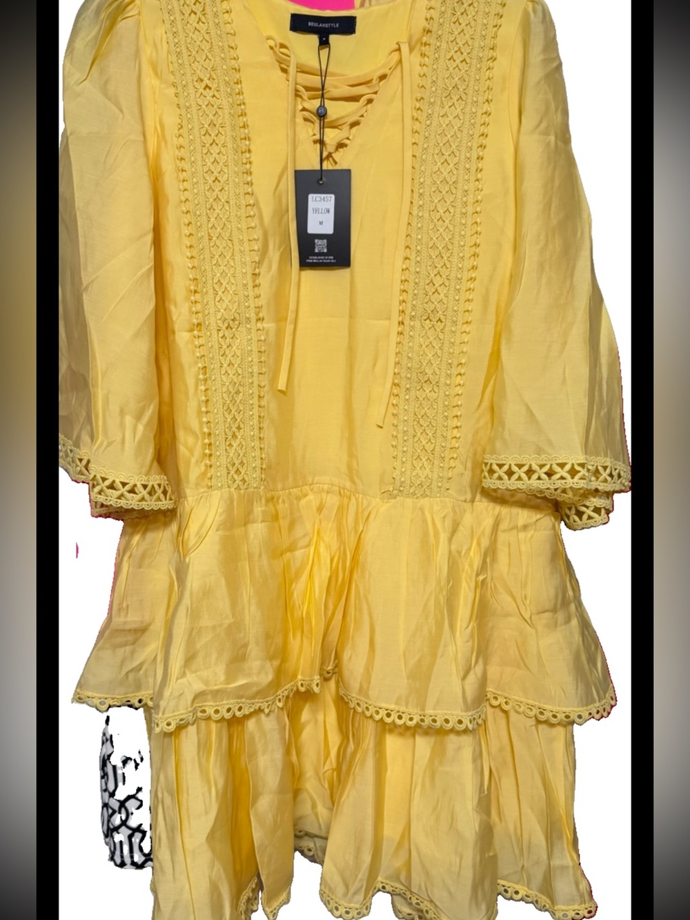 Beulah Style Women M Yellow Short Dress  Lace Ruffles Festival Boho Romantic NWT